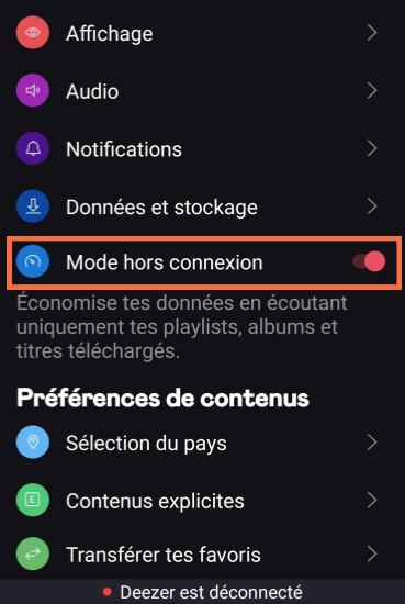 Activer le mode hors connexion sur Deezer