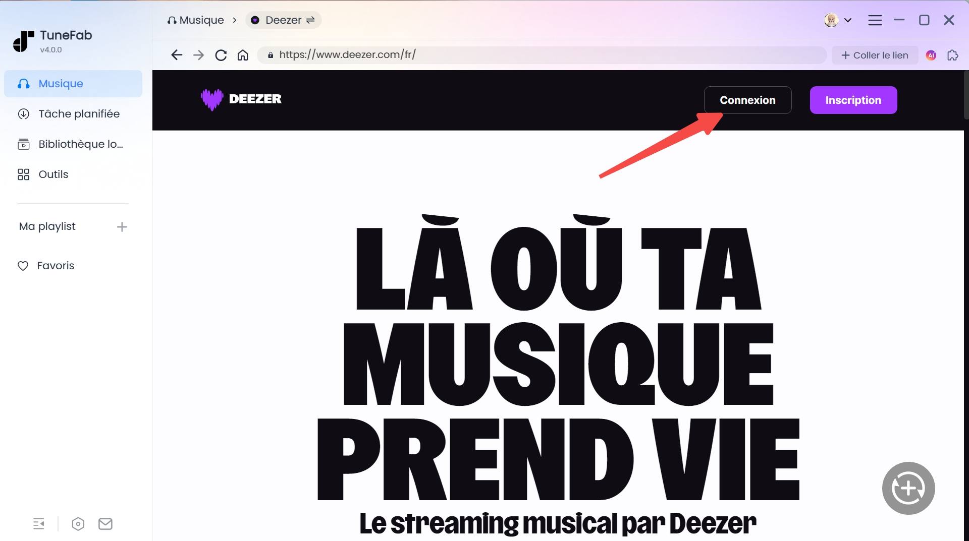 Connexion au compte Deezer Music