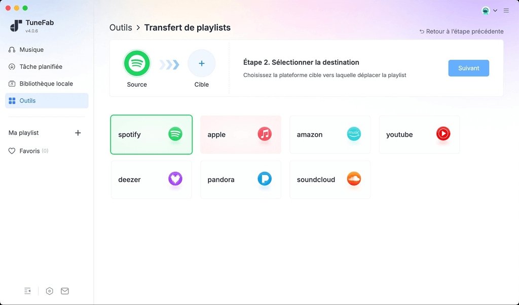 Définir la plateforme source et destination