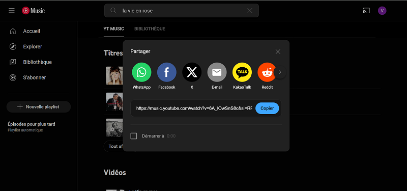 Copier le lien de la musique YouTube