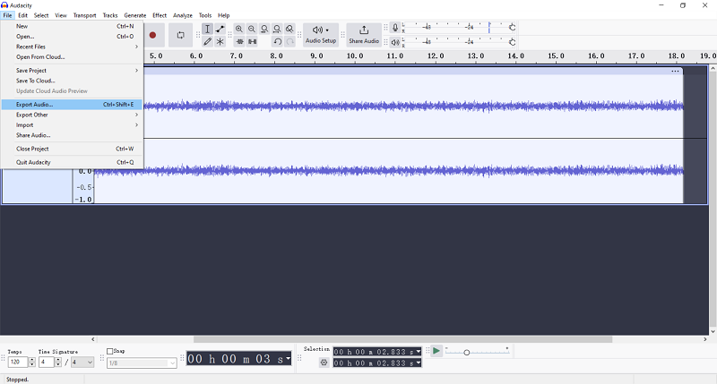 Exporter une chanson enregistrée sur Audacity