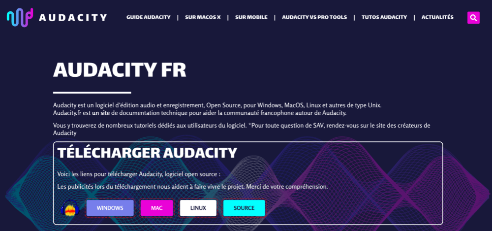 Le site officiel d'Audacity