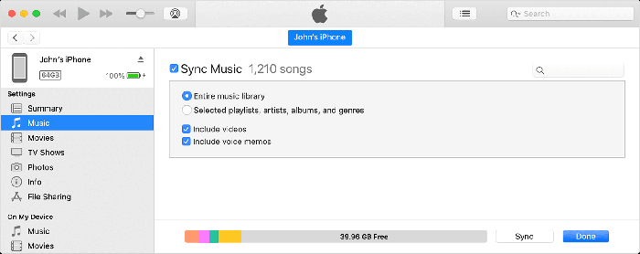 Synchroniser la musique dans iTunes