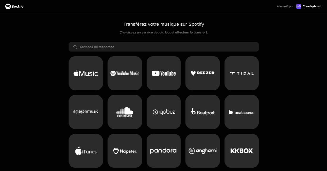 Transférez musique depuis autre service vers Spotify