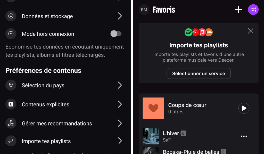 Transférer une playlist Spotify vers Deezer via l’application Deezer